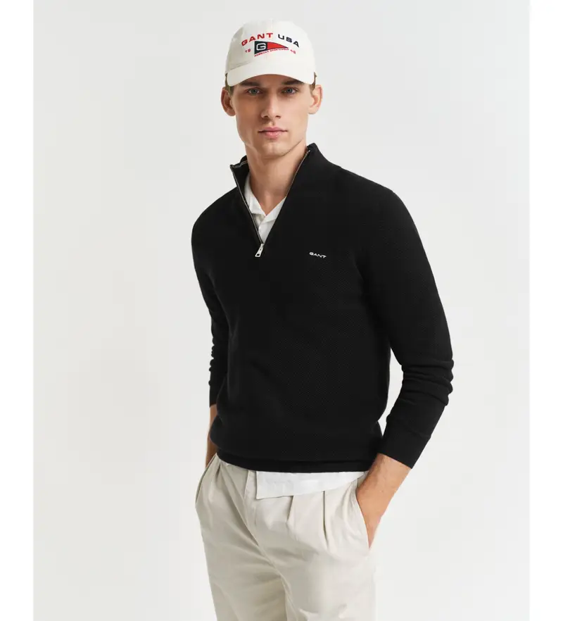 per uomo 8040523 Maglione in piquet di cotone nero con mezza zip (XL), Casual