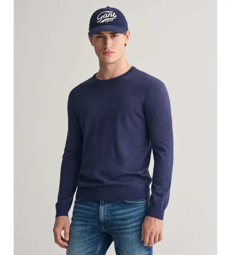 per uomo 8050205 Maglia in lana merino extrafine con girocollo blu navy (S), Casual, Manica lunga