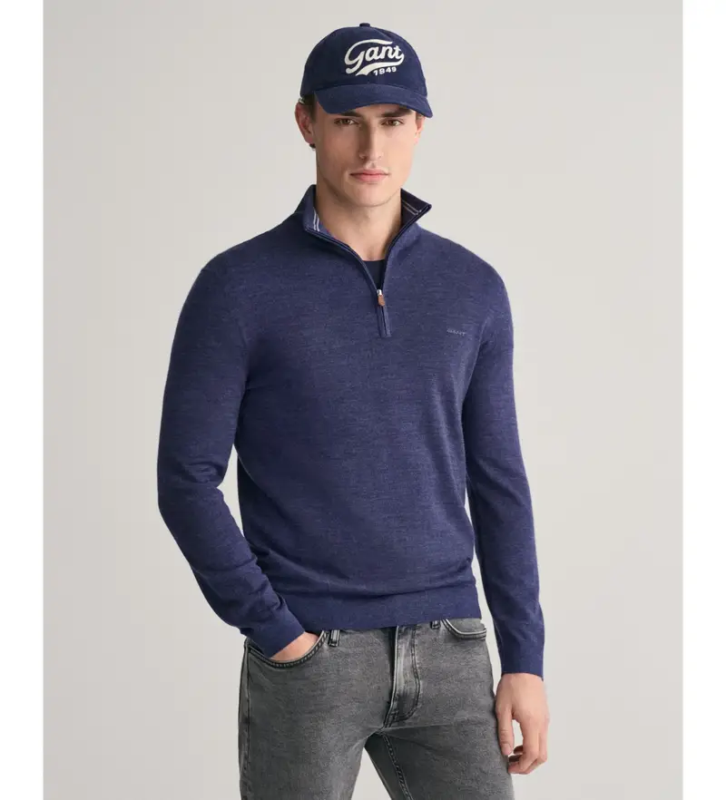 per uomo 8050206 Maglione blu navy con mezza zip in lana merino extrafine (L), Casual