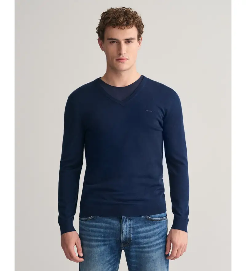 per uomo 8050209 Maglia in lana merino extrafine con scollo a V blu navy (L), Casual