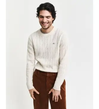 per uomo 8050213 Maglione girocollo lavorato a trecce in lana di pecora bianca (XL), Bianco, Casual