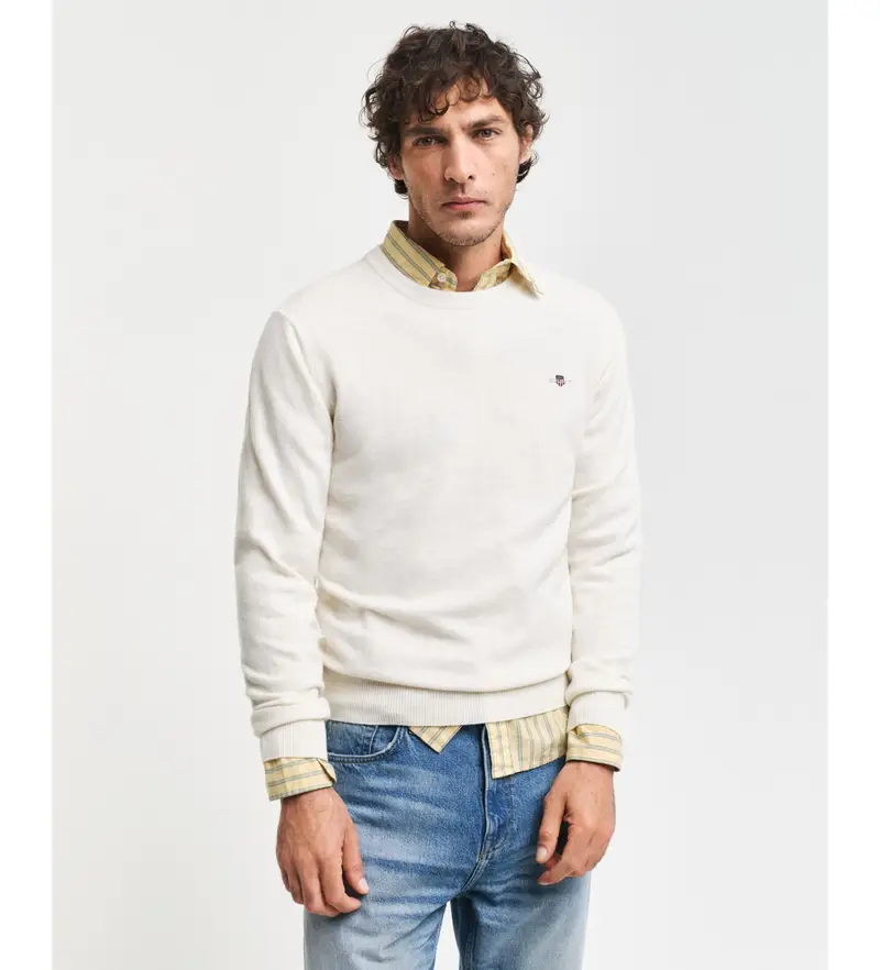 per uomo 87211 Maglione in finissima lana di pecora con girocollo beige (L), Casual