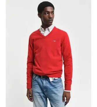 per uomo 87212 Maglia scollo a V in finissima lana di pecora rossa (S), Rosso, Casual