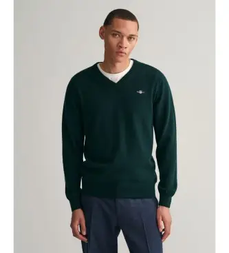 per uomo 87212 Maglia scollo a V in lana fine verde (XL), Casual, Manica lunga
