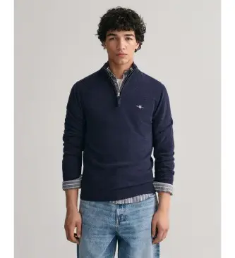 per uomo 87213 Maglione blu navy con mezza zip in finissima lana di pecora (L), Casual, Cotone