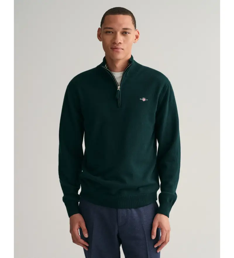 per uomo. 87213 Maglione verde con mezza zip (S), Casual, Lana, Manica lunga