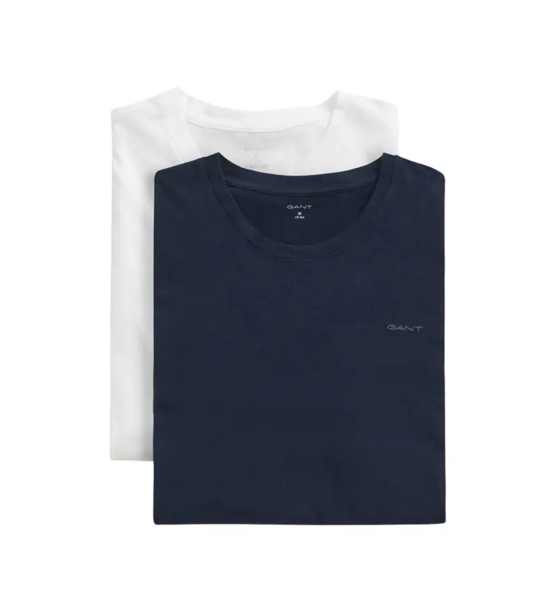 per uomo 900012008 Set di 2 magliette a girocollo bianche e blu navy (S), Bianco, Casual, Cotone, Manica corta