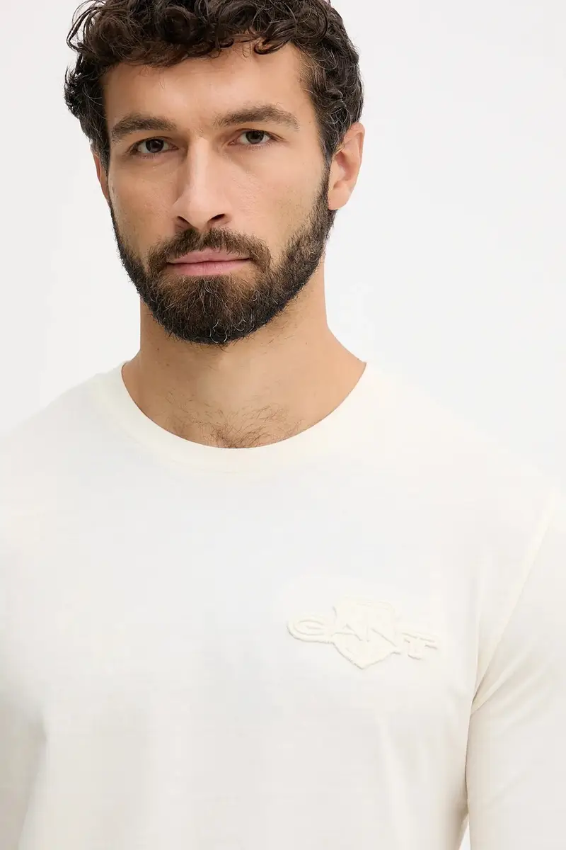 top a maniche lunghe in cotone colore beige 2003369 miniatura 4