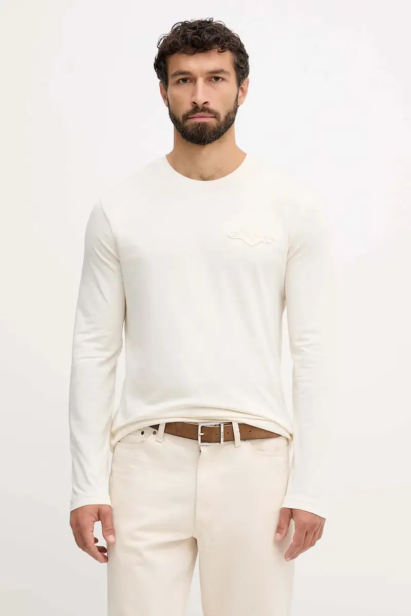 top a maniche lunghe in cotone colore beige 2003369