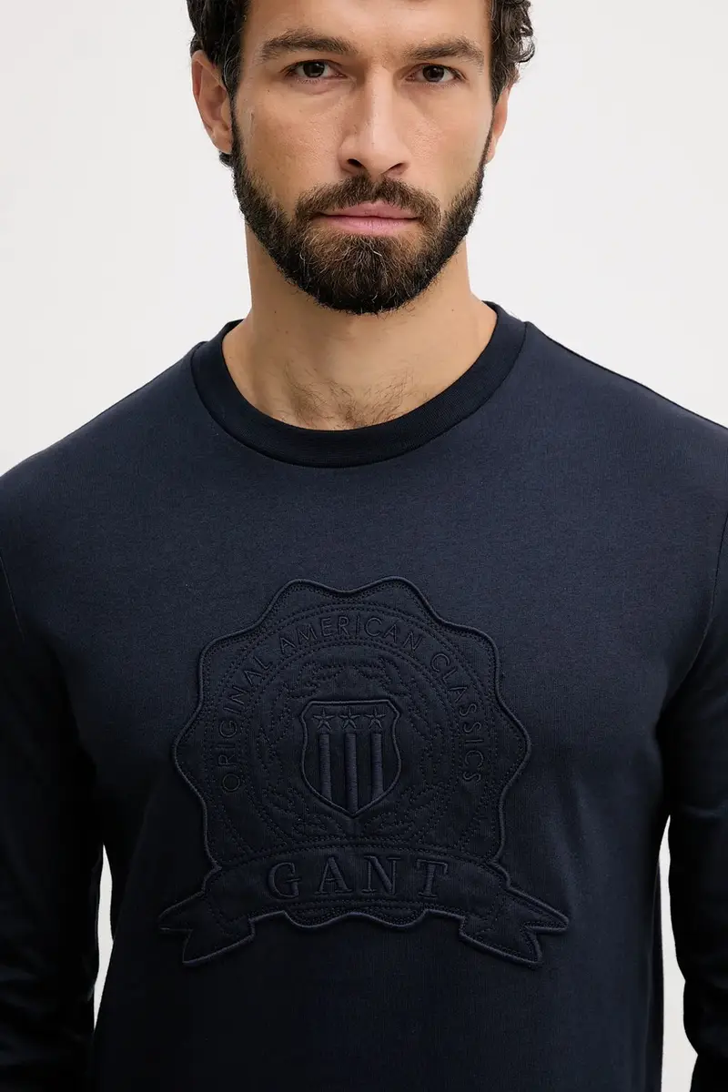 top a maniche lunghe in cotone colore blu navy con applicazione 2003363 miniatura 4