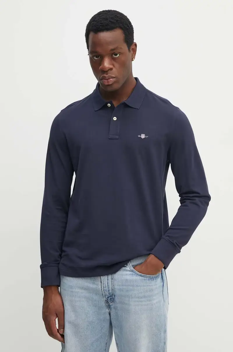 top a maniche lunghe in cotone colore blu navy con applicazione 2230 miniatura 4