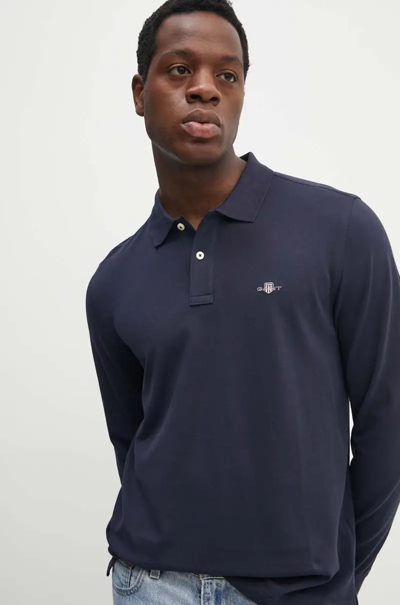 top a maniche lunghe in cotone colore blu navy con applicazione 2230