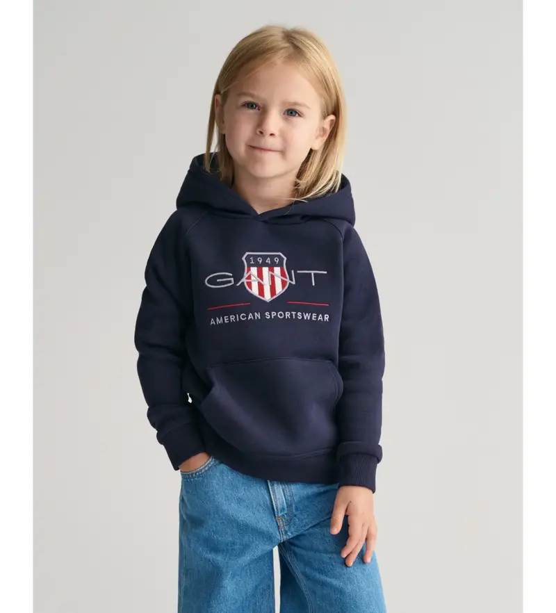 unisex per bambino 806784 Felpa con cappuccio blu scuro per bambini Archive Shield (5/6años= 110/116cm), Casual, Cotone, Manica lunga