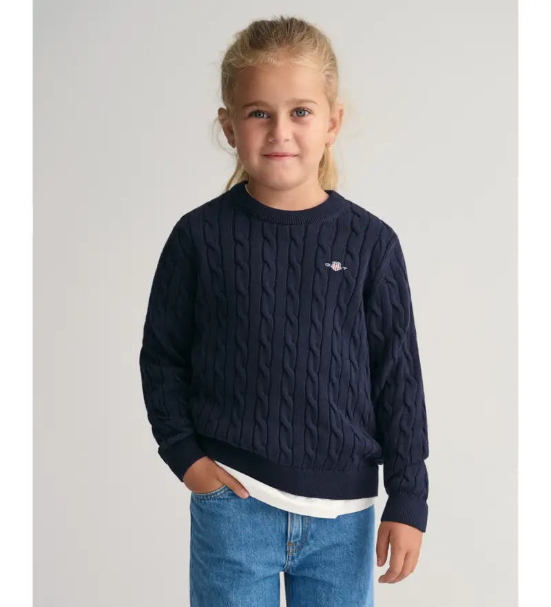 unisex per bambino 884027 Maglione girocollo in cotone a trecce Navy Shield Kids (7/8años= 122/128cm), Casual, Manica lunga, moda per