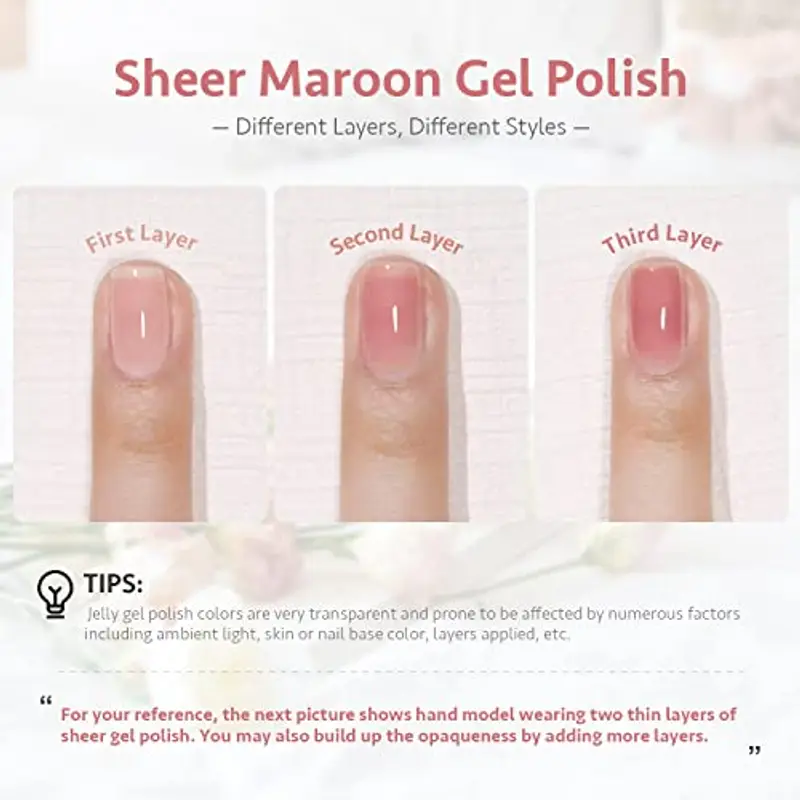 GAOY Sheer Maroon Smalto gel per unghie, 16 ml colore rosa gelatina bordeaux colore traslucido 1354 per nail art manicure e pedicure fai da te a casa, Mauve Pink miniatura 3
