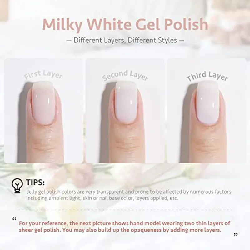 GAOY Smalto gel bianco latte, 16 ml nude colore, soak off asciugatura con luce UV per nail art, manicure fai da te a casa, colore 1482, Milky White miniatura 3