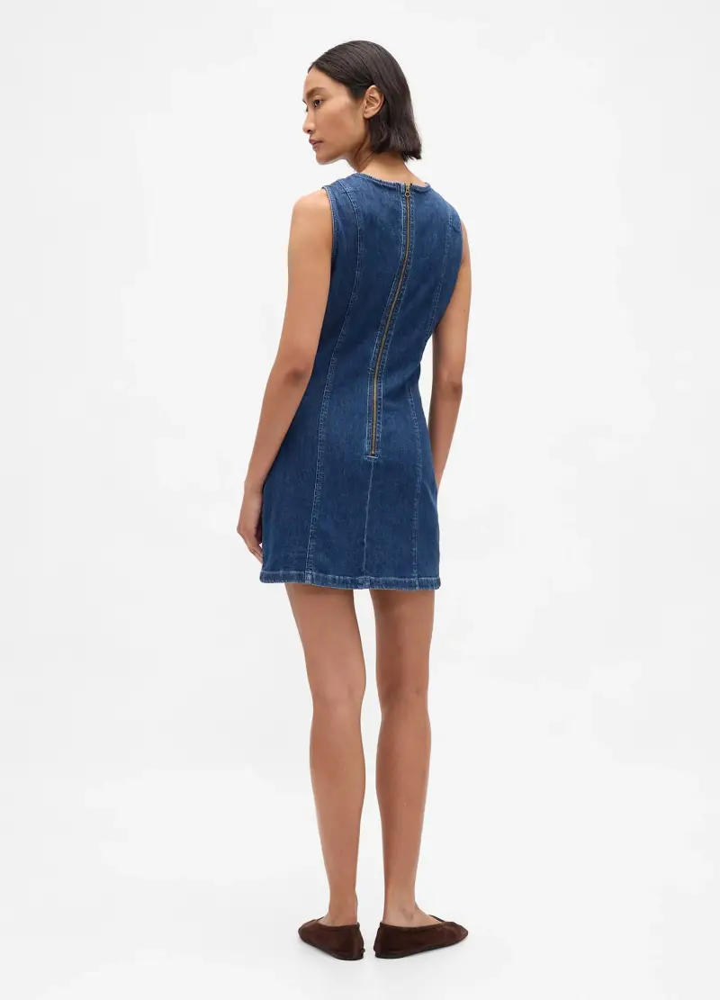 Abito Denim Elasticizzato Con Zip Posteriore, Donna, Blu miniatura 3