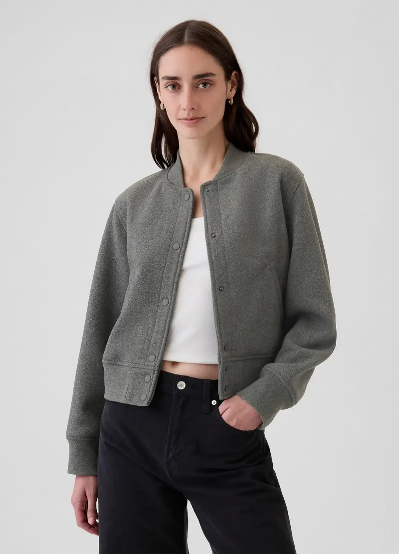 Bomber In Misto Lana Mélange, Donna, Grigio