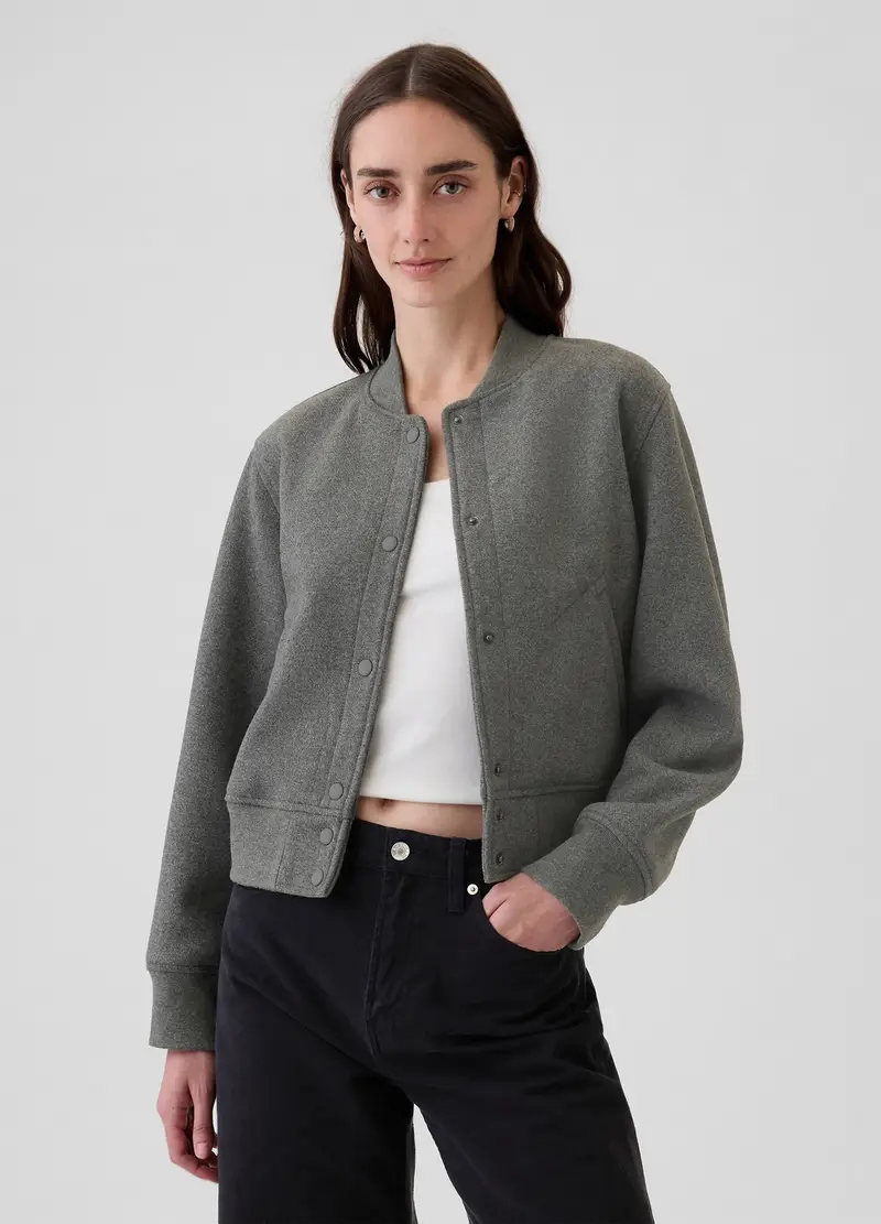 Bomber in misto lana mélange, , Grigio melange