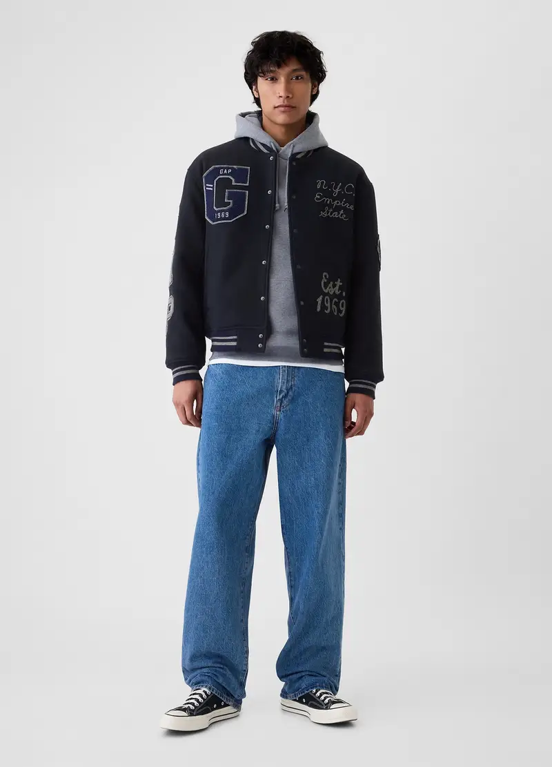 , Bomber Varsity Con Ricamo E Patch, Uomo, Blu miniatura 2