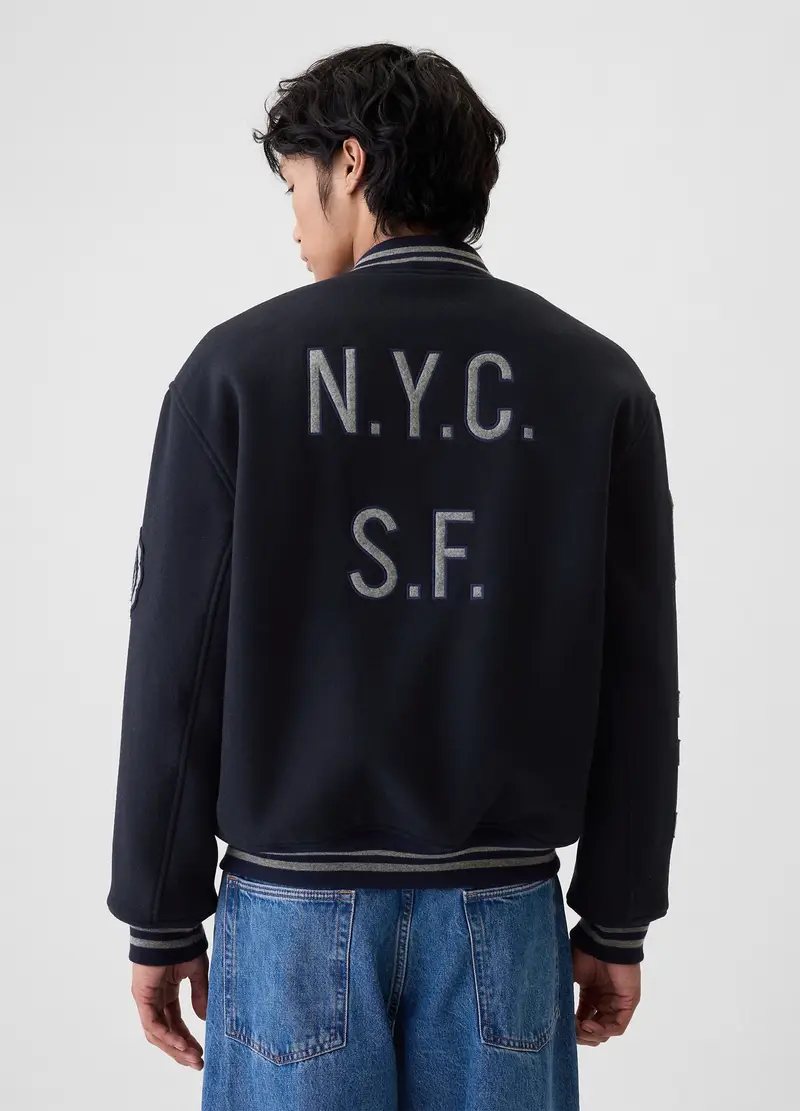 , Bomber Varsity Con Ricamo E Patch, Uomo, Blu miniatura 3