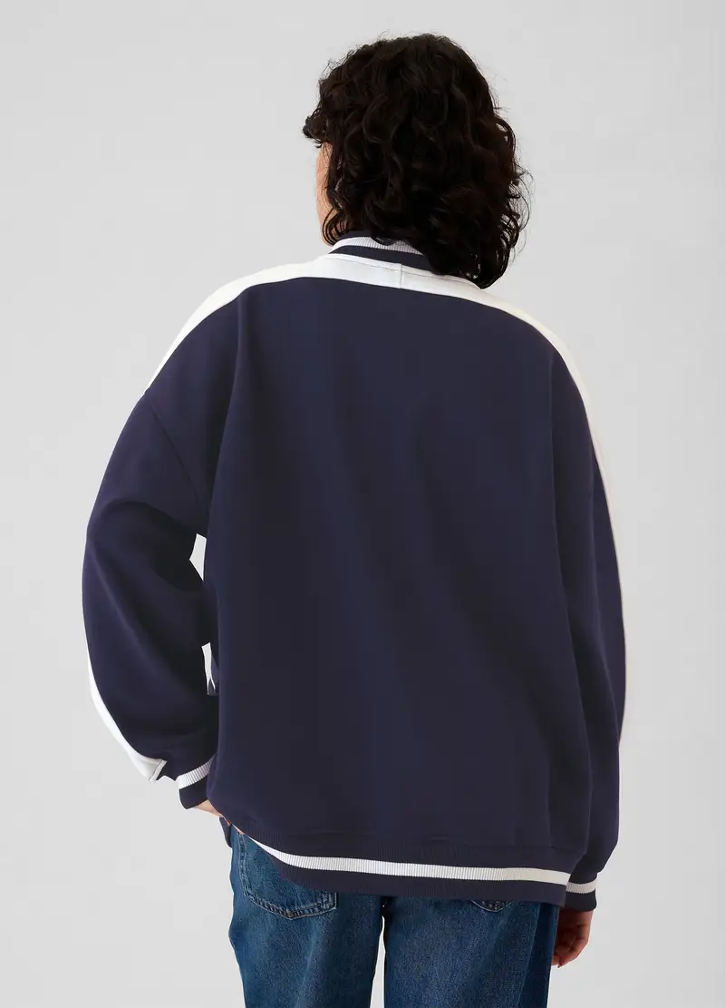 Bomber Varsity Oversize Con Ricamo Logo, Donna, Blu miniatura 3