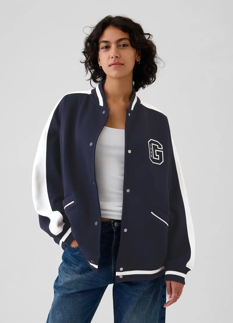 Bomber Varsity Oversize Con Ricamo Logo, Donna, Blu