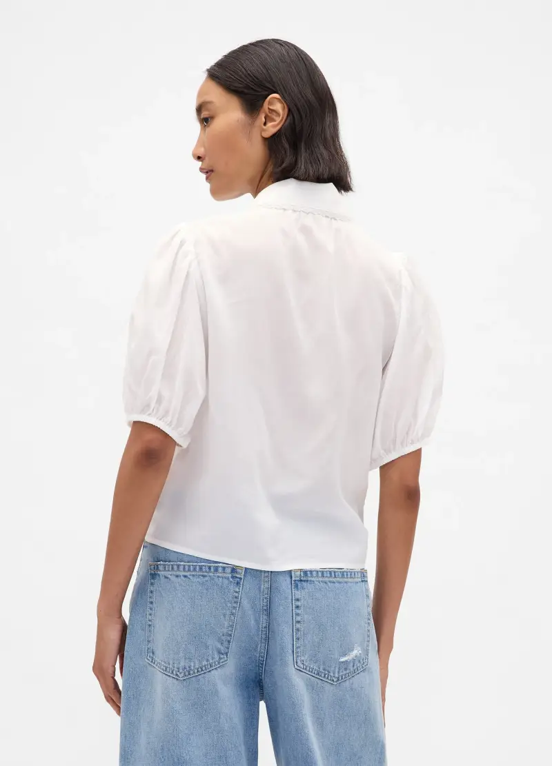 Camicetta Bianca Con Maniche Corte A Palloncino, Donna, Bianco miniatura 3