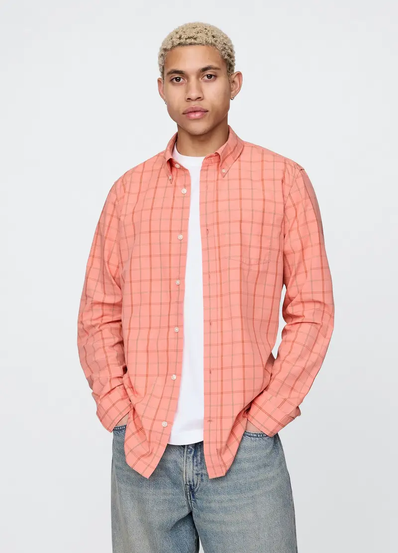 Camicia A Quadri In Cotone, Uomo, Rosa