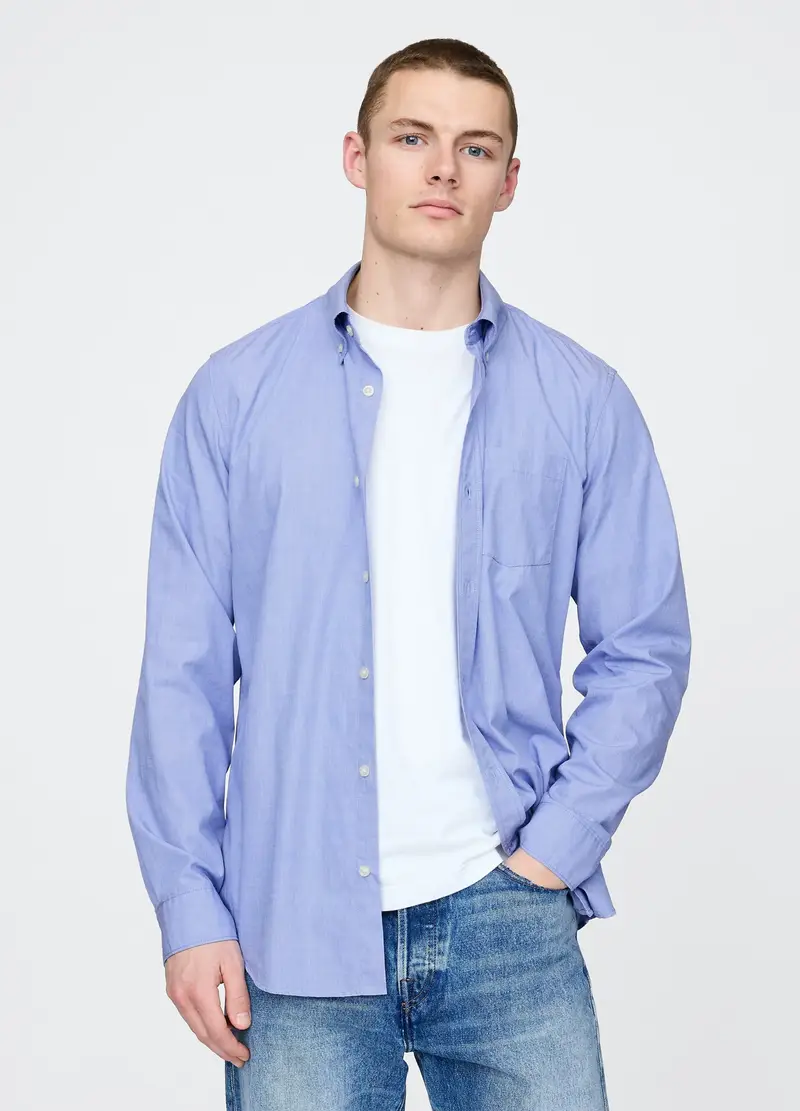 GAP, Camicia Azzurra Con Taschino In Cotone, Uomo, , Taglia: XS