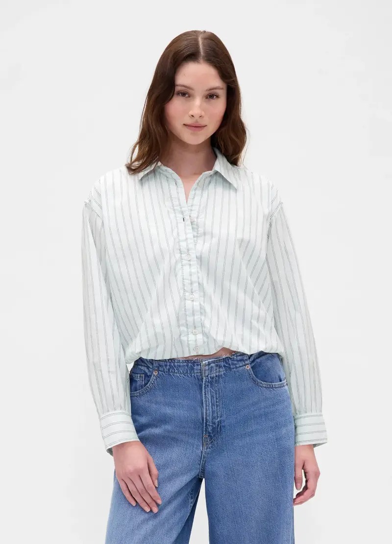 Camicia Azzurra In Cotone A Righe, Donna, Bianco