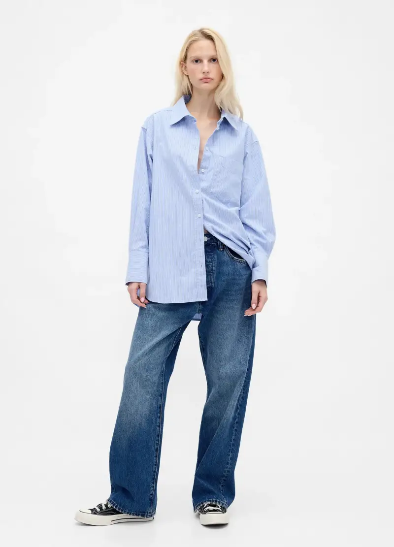 Camicia Azzurra In Puro Cotone, Donna, Azzurro miniatura 3