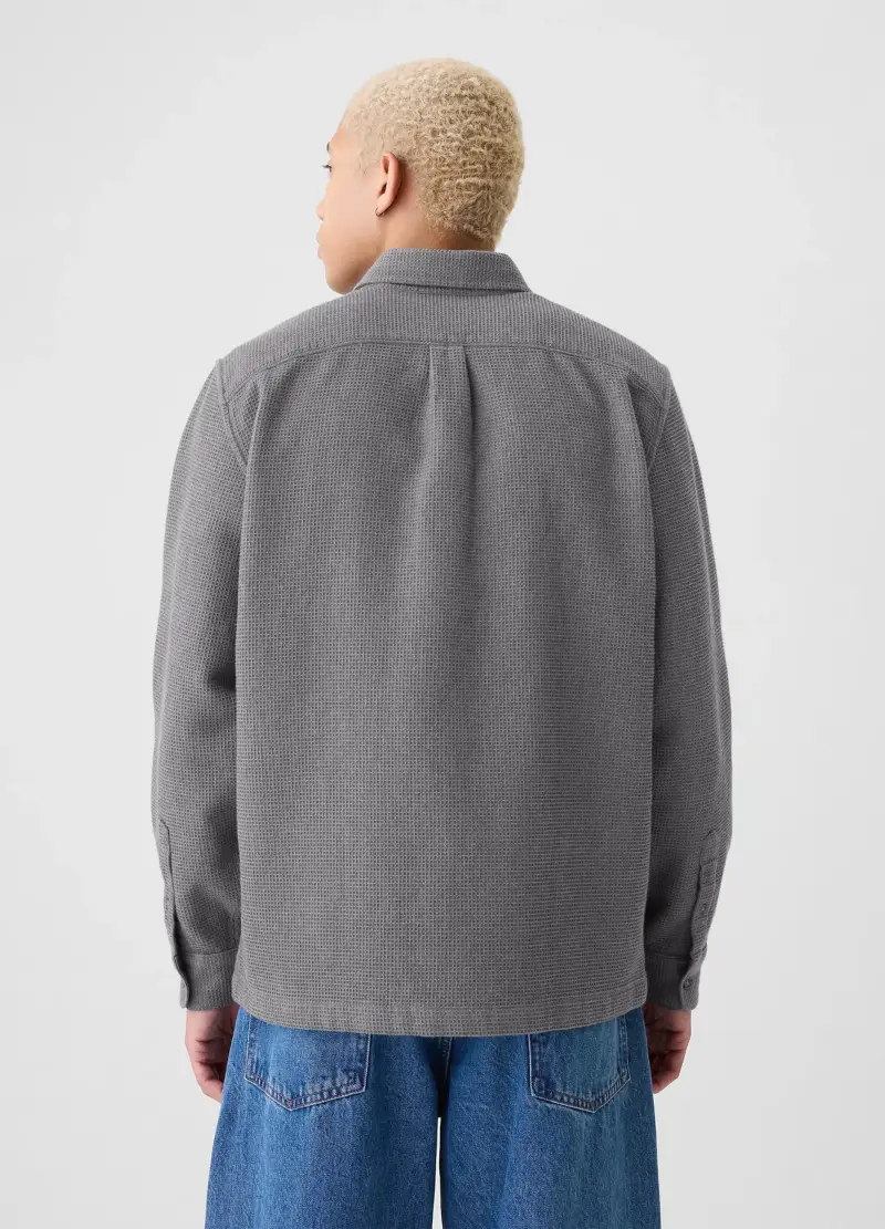 Camicia Button-down Con Trama Waffle, Uomo, Grigio miniatura 3