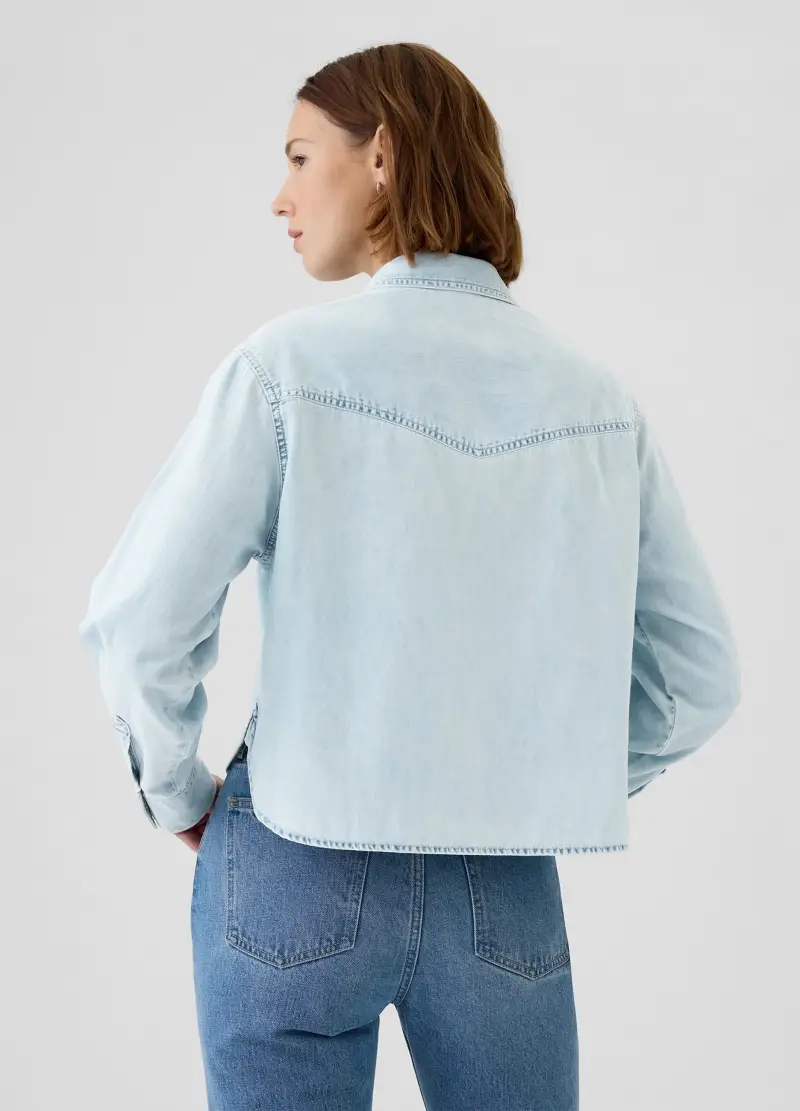 Camicia Cropped Western In Denim, Donna, Denim miniatura 3