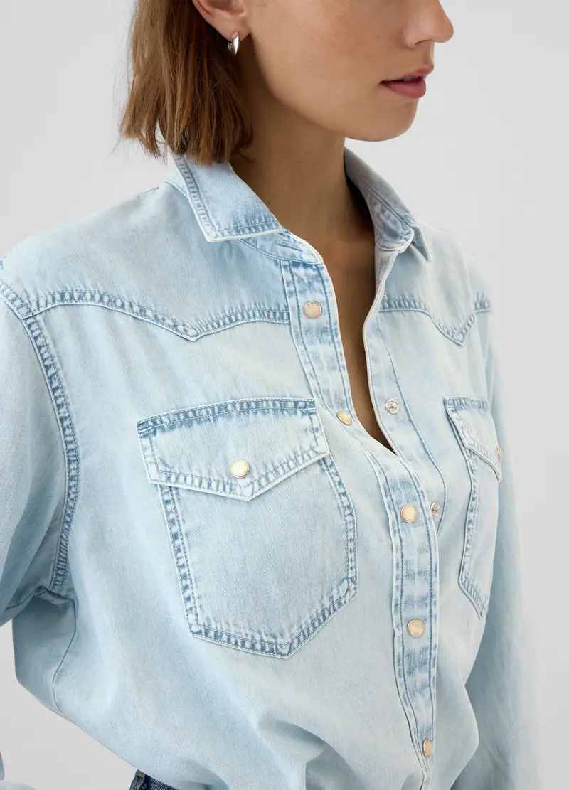 GAP, Camicia Cropped Western In Denim, Donna, Denim, Taglia: XS miniatura 3
