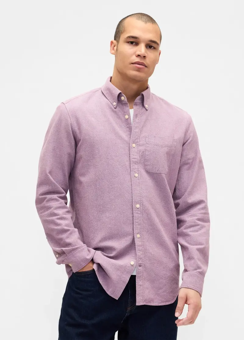 Camicia In Cotone Elasticizzato Viola Regular Fit, Uomo, Viola