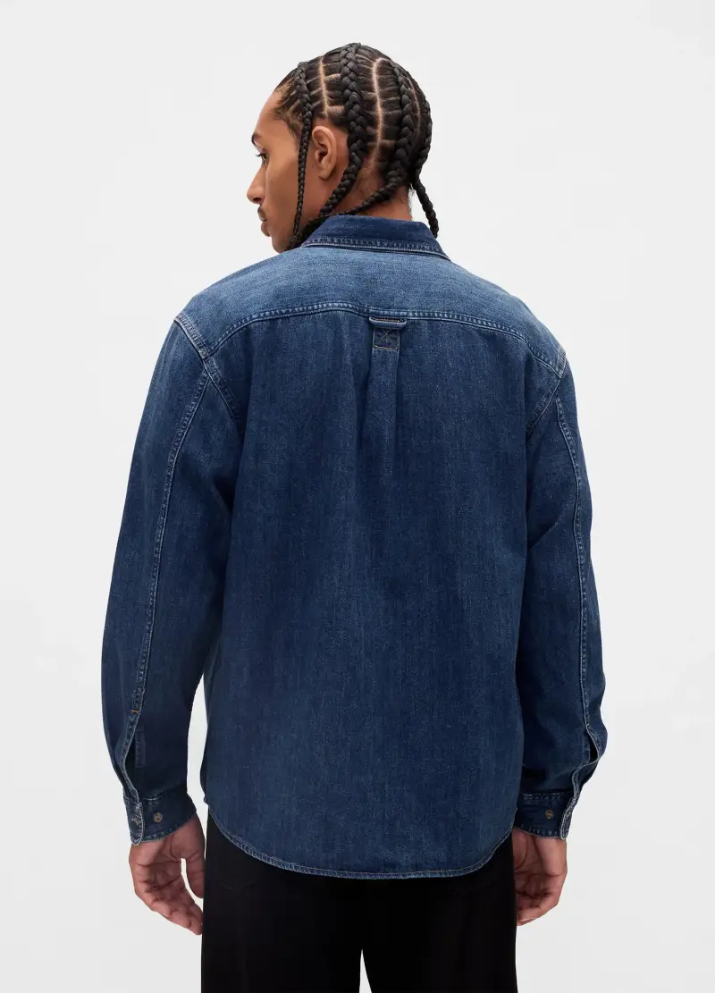 Camicia In Denim A Maniche Lunghe, Uomo, Nero miniatura 3