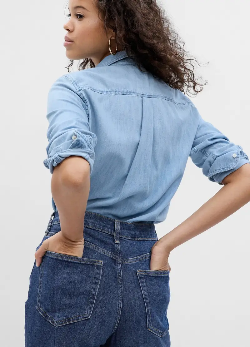 , Camicia In Denim Con Tasca, Donna, Denim miniatura 3