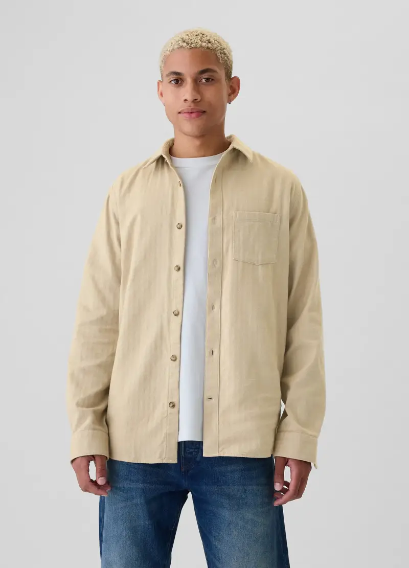 Camicia in flanella, , Beige chiaro