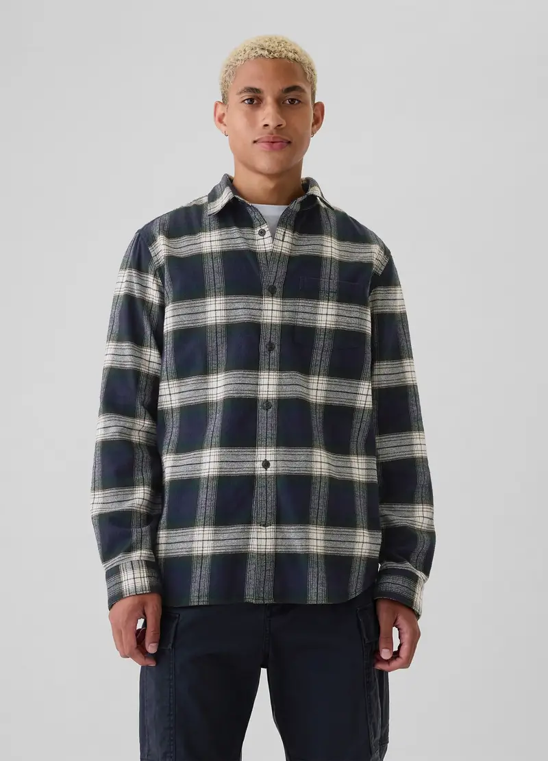 Camicia in flanella, , Blu/Bianco