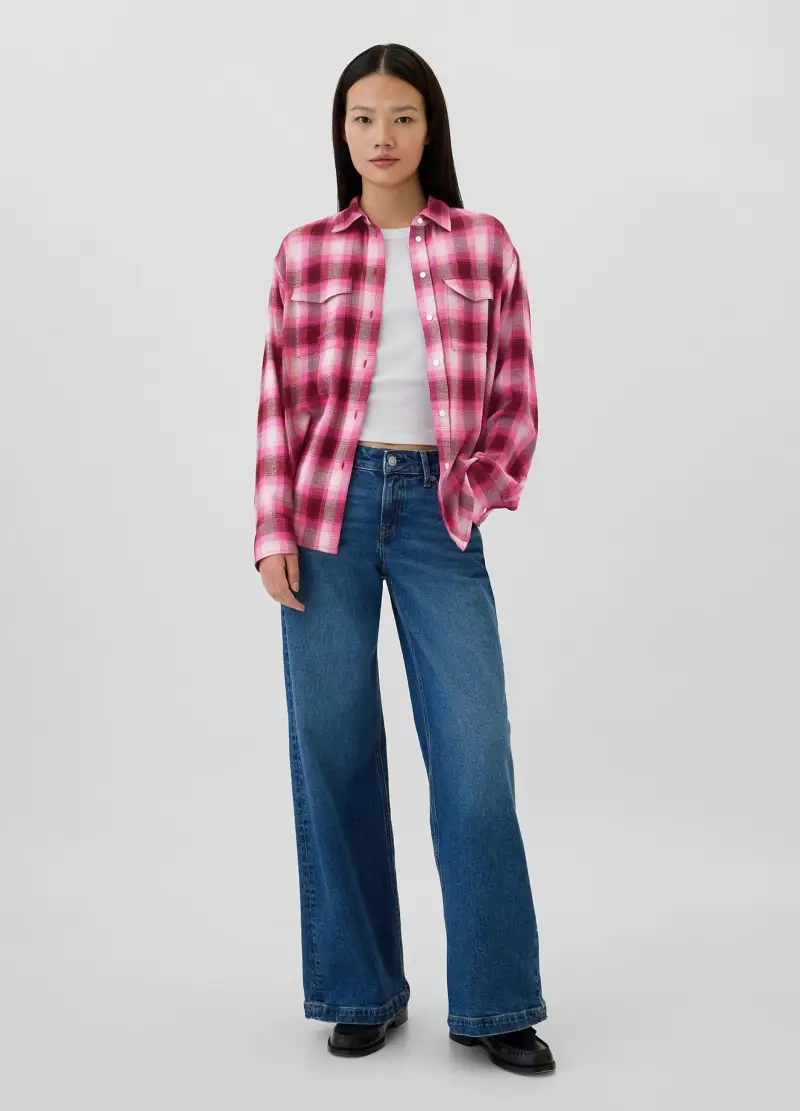 Camicia In Flanella Check Con Tasche, Donna, Rosa miniatura 2