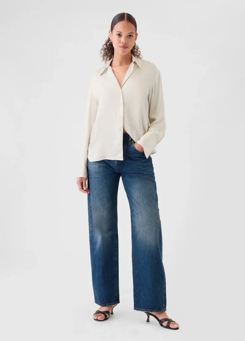 Camicia In Viscosa Satin, Donna, Bianco miniatura 2