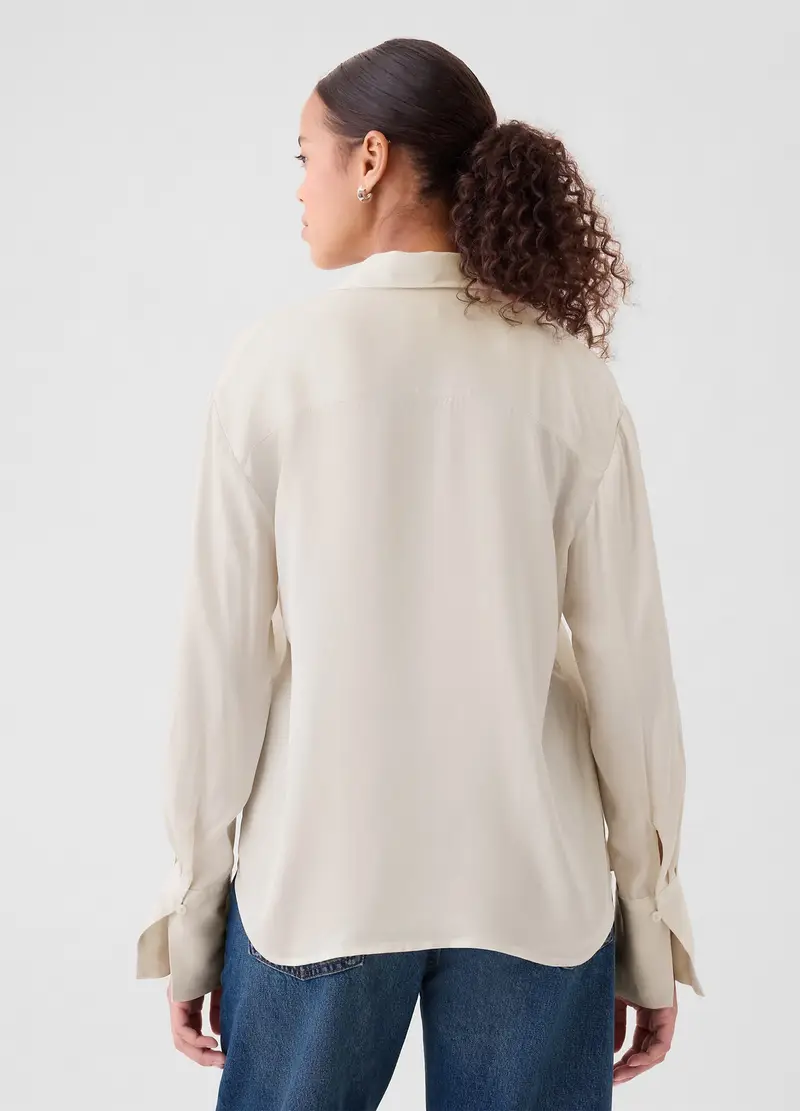 Camicia In Viscosa Satin, Donna, Bianco miniatura 3