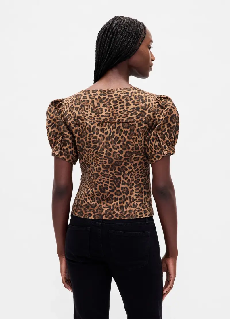 Camicia Marrone Con Stampa Leopardata A Maniche Corte, Donna, Beige miniatura 2