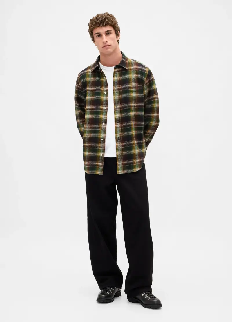 Camicia Multicolor A Maniche Lunghe In Puro Cotone, Uomo, Nero miniatura 3