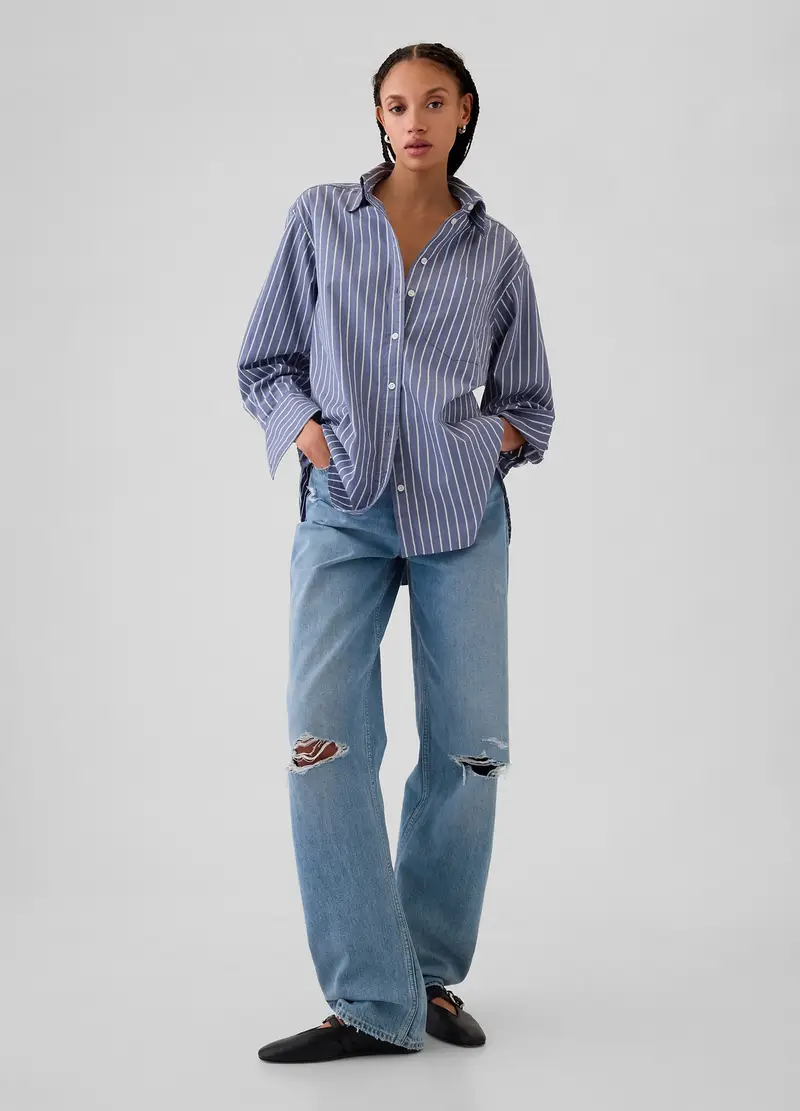 , Camicia Oversize A Righe, Donna, Azzurro miniatura 2