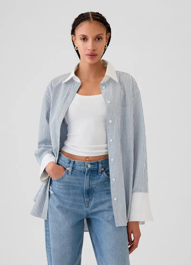Camicia Oversize A Righe, Donna, Bianco
