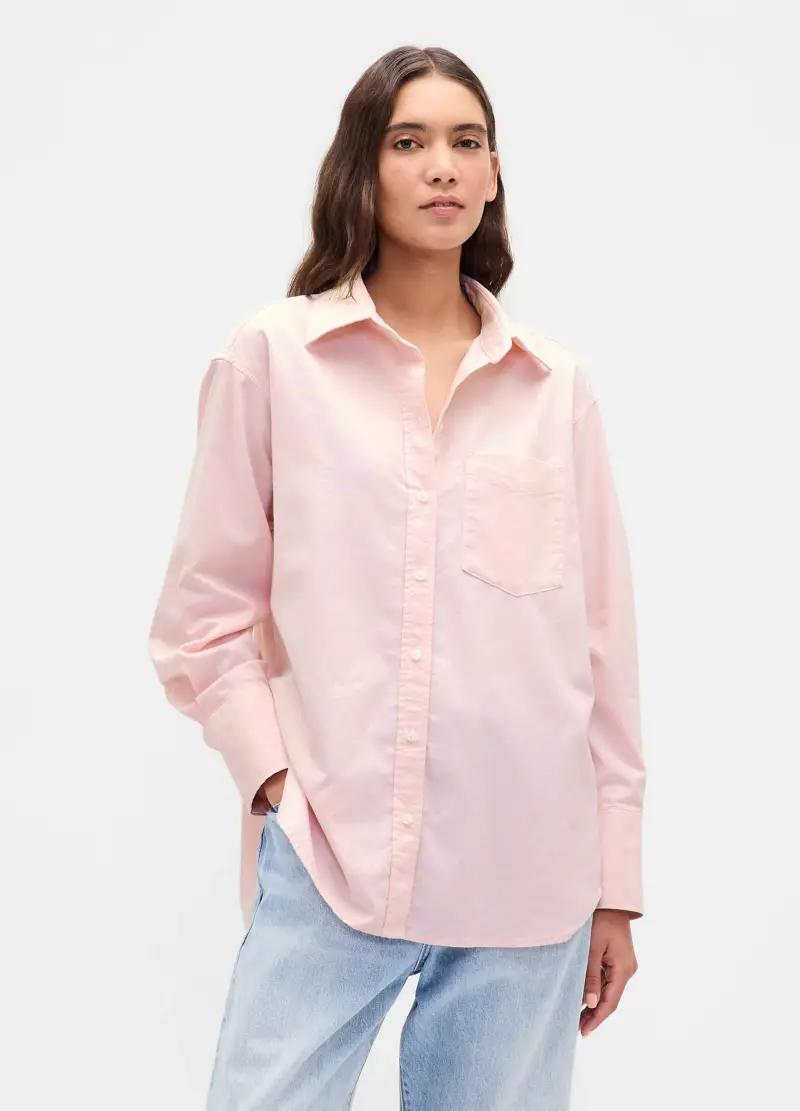 Camicia Rosa In Cotone A Maniche Lunghe, Donna, Rosa