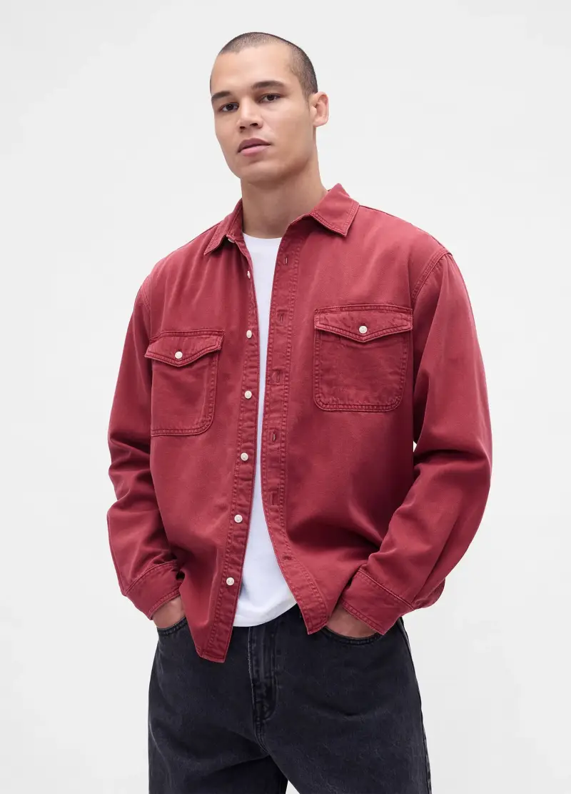 , Camicia Rosso In Cotone E Lyocell, Uomo, Rosso miniatura 2