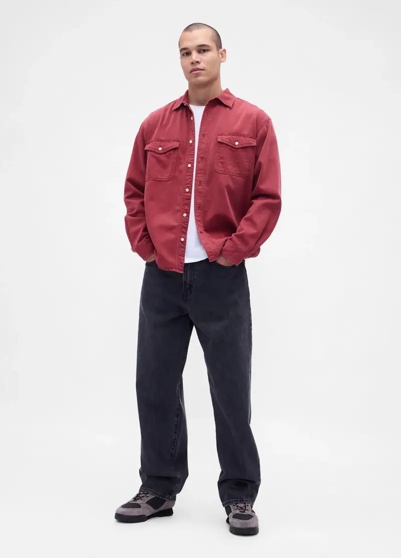 Camicia Rosso In Cotone E Lyocell, Uomo, Rosso